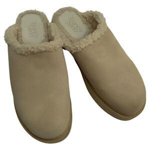 Franco Sarto Waleria Clogs Suede Faux Fur Slip On Mules Beige Sand Women's Sz 9M